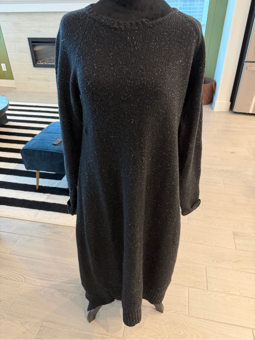 RUNDHOLZ Black Lambswool Speckled Asymmetrical Neckline Dress Size Medium GUC